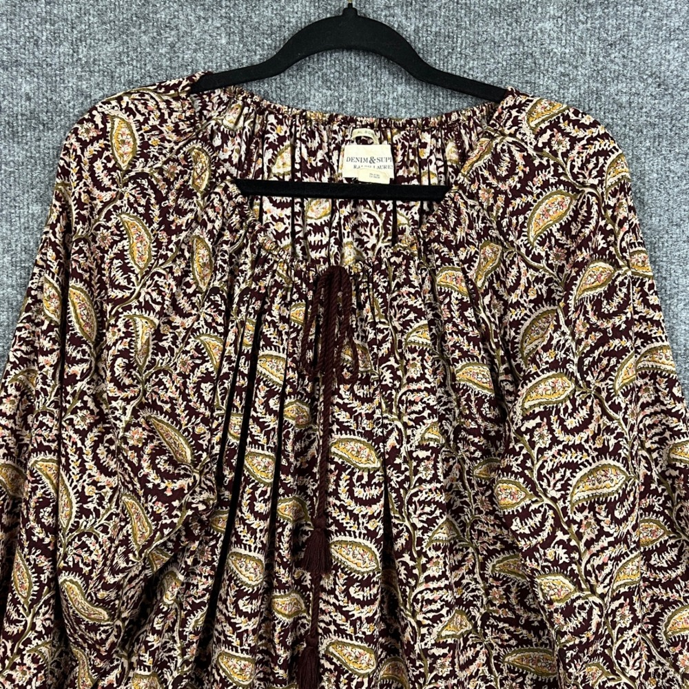 Denim & Supply Ralph Lauren Paisley Peasant Blouse Tassel Top XL - Picture 3 of 7